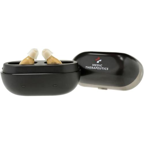 Hearing Aid w/Rechargeable Carrying Case & Extra Ear Tips (Beige)