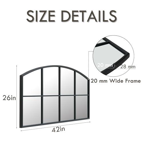 Arched Window Pane Mirror 42x26 Cathedral Black Farmhouse Window Metal Arch Wall Grid Mirror for Bathroom Fireplace Entryway Bedroom Living Room Hallway Hanging or Leaning Against Wall