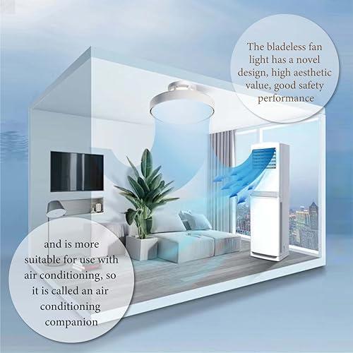 Bladeless Ceiling Fans with Lights, Flush Mount Ceiling Fan with Lights and Remote, 6 Wind Speeds Smart Low Profile Ceiling Fan for Bedroom, Kids Room and Living Room 20, White