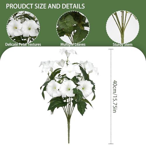 Artificial Flowers for Outdoors, Faux Petunias Spring Summer Decoration, Fake Flowers Plants UV Resistant Look Real Silk Flowers for Outside Planter Front Door Porch Patio Yard (12, White)