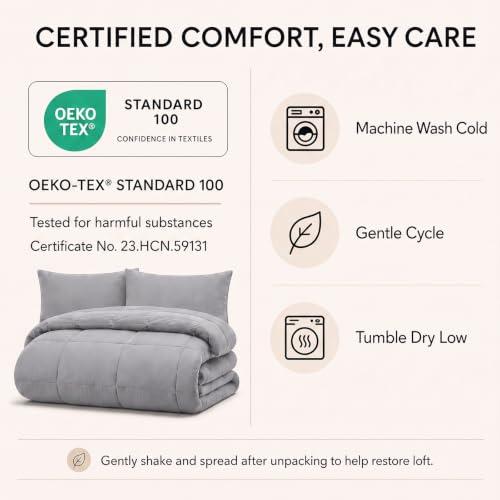 COLOR DARK GREY AND REVERSE BLACK ❗❗CozyLux Queen Comforter Set Grey - 7 Pieces Bed in a Bag | OEKO-TEX Certified, All-Season, Bedroom, Guest Room, Down-Alternative Comforter   Flat & Fitted Sheets   4 Pillowcases