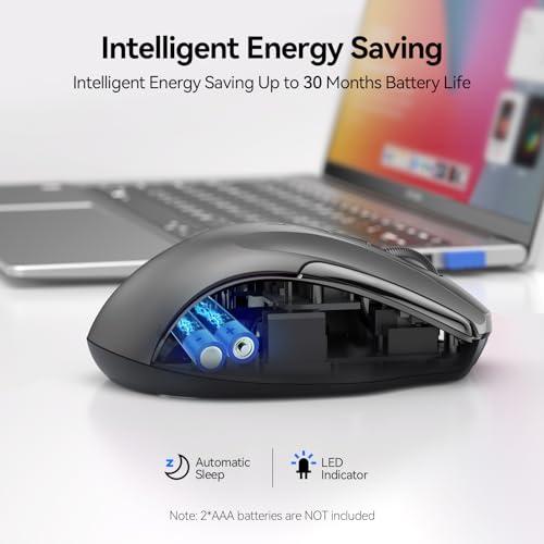 TECKNET Wireless Mouse, BT 5.0/2.4G, Silent 4800 DPI 6 Buttons, Grey