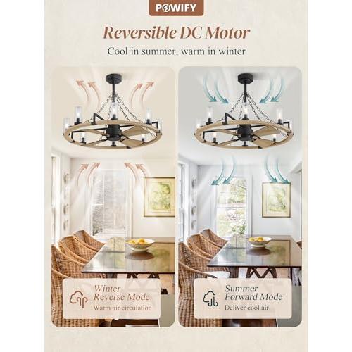 36 Inch Farmhouse Ceiling Fans with Lights Vintage Rustic Chandelier Ceiling Fan with Remote Double-Sided Modern Farmhouse Chandelier for Kitchen Dining Room Living Room Bedroom Indoor