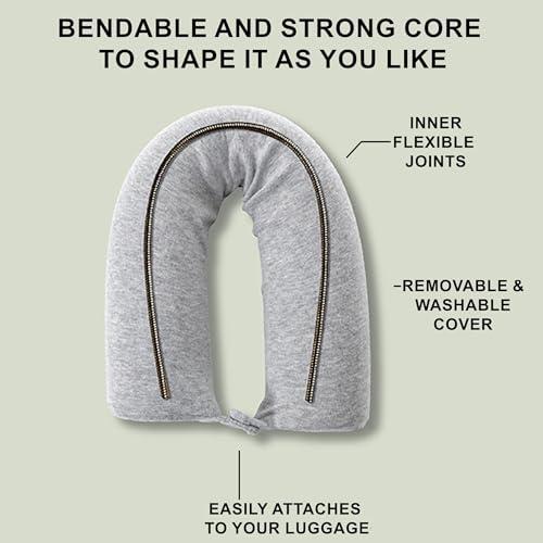 Dot&Dot Twist Memory Foam Travel Pillow, Bendable Neck Pillow for Airplane, Car and Home, 26-Inch Adjustable Roll with Washable Cotton Cover, Gray