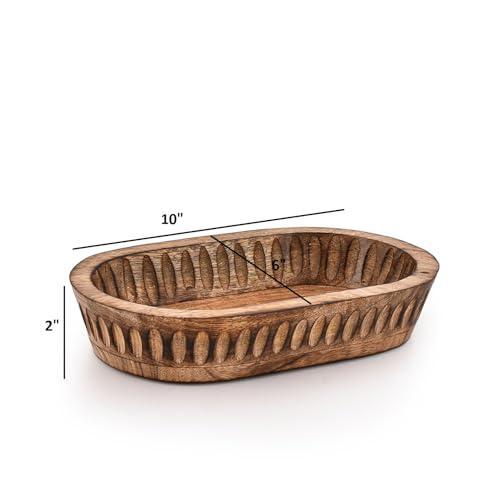 Kaizen Casa Decorative Bowl Mango Wood for Home Decor, Unique Centerpiece Bowl, with Hand Carved Vertical Stripes for Home Decor, Bathroom, Kitchen Counter, & More (10 x 6 x 2)