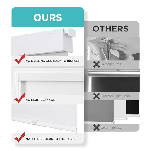 Joydeco No Drill Blackout Shades, Free-Stop Cordless Roller Shades, UV Protection, Thermal Insulated Blinds for Indoor Windows, Easy Install Window Blinds for Home and Office (White, 46 W X 75 H)
