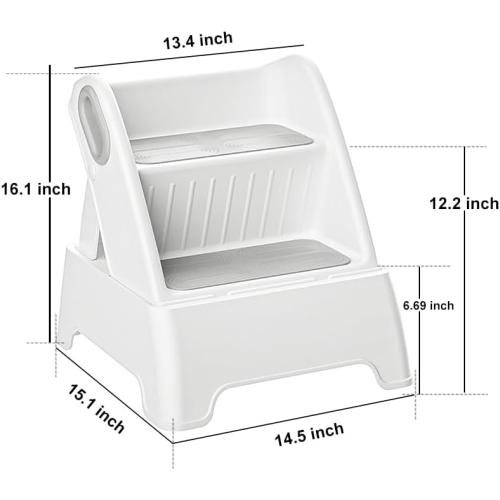 Color Grey Foldable Two Step Stool for Toddlers,Kids stools for Bathroom,Non-Slip with Handles Kids Step Stool for Bathroom Sink,Toilet Bedroom,Potty Training,Kitchen (Gray)
