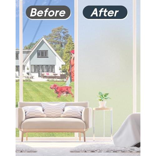 Frosted Glass Window Privacy Film Decorative with Tools, 2 Way Frosting Privacy Film for Glass Door, Static Cling Tint for Home Anti-UV, Covering Clings 23.6 by 77