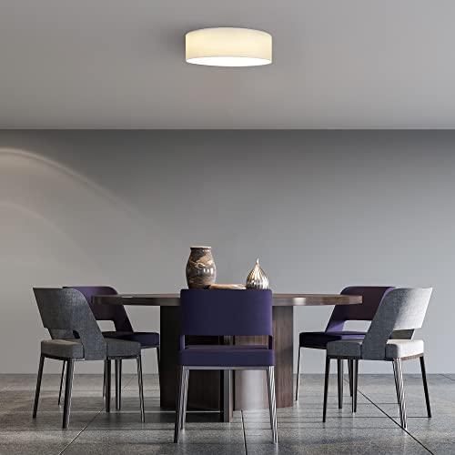 Navaris Flush Mount Ceiling Light - 15.75 Diameter Drum Lamp Shade LED Fixture with Remote Control for Bedroom, Living Room, Kitchen - White