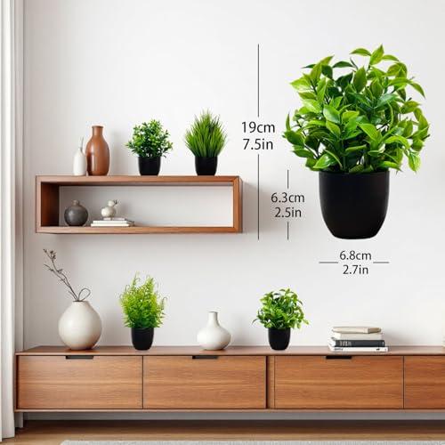 4 Pack Artificial Plants in Black Pot - Fake Mini Potted Plants with Eucalyptus & Fern - Faux Plants for Home, Bathroom, Office, Indoor Decor