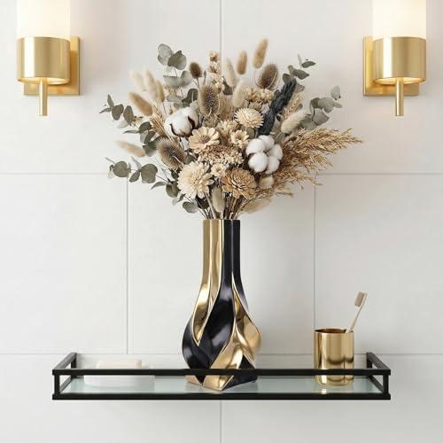 10.6 Black and Gold Ceramic Vase, Modern Geometric Flower Vase for Dining Table Centerpiece, Elegant Decorative Vase for Pampas Grass, Living Room, Bedroom, Office, Tabletop Decoration