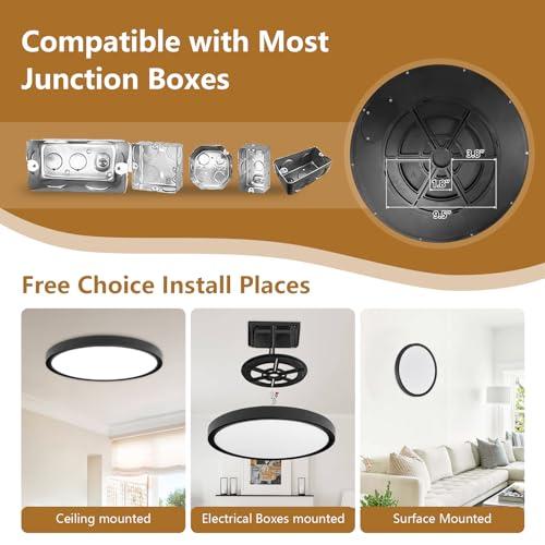 20 Inch Large LED Flush Mount Ceiling Light, 40W,4350LM, 3000K/4000K/6000K CCT Selectable, 0.98inch Super Slim Low Profile Round Flat Panel Light for Bedroom,Kitchen,Hallway(Black)