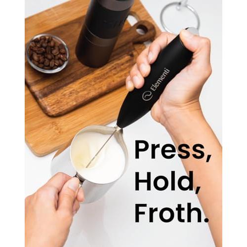 Milk Frother Wand & Electric Stirrer with Stand - Turbo Coffee & Milk Frother Handheld - Hand Held Coffee Mixer Wand & Cold Foam Maker for Frothy Cappuccinos, Lattes & Drink Mixes at Home (Black)