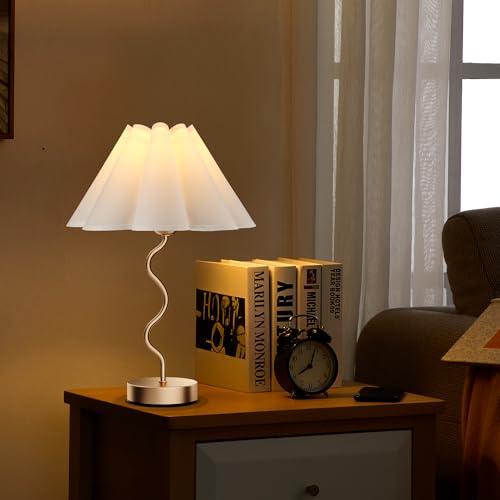 Small Table Lamp Pleated Table Lamp 3 Way Dimmable Touch Lamps for Night Stands with USB C A Ports Bedside Nightstand Lamp Morden Desk Lamp for Bedroom Home Kitchen Living Room Kids Room Nursery
