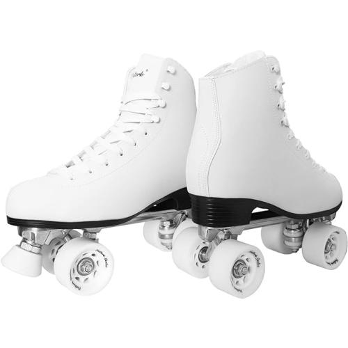 Roller Skates for Women with PU Leather High-top Double Row Rollerskates, Unisex-Adult Indoor Outdoor Derby Skate with Adjustable Fast Braking for Beginner