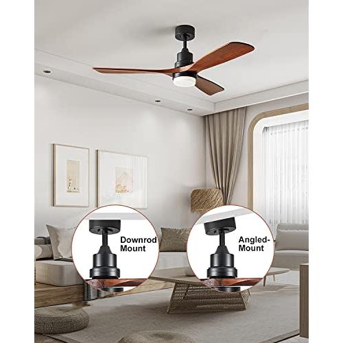 Ceiling Fans with Lights, 60 Wood Ceiling Fan with Remote Control, 3 Walnut Fan Blades Reversible Quiet DC Motor 6 Speeds Timing Farmhouse Ceiling Fan for Bedroom/Living Room/Study/Porch
