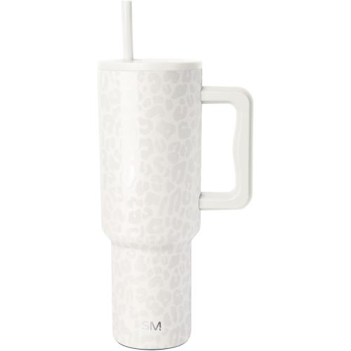 Simple Modern 40 oz Trek Tumbler with Handle and Straw Lid | Cup Holder Friendly Insulated Stainless Steel Travel Mug | Cream Leopard