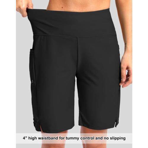 Size L ... Women's 9 Long Swim Board Shorts with Pockets High Waisted Knee Length Beach Swimming Shorts for Women with Liner