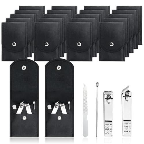 100 Sets Finger Nail Clipper Set Bulk,4 in 1 Black Adult | Stainless Steel Travel Manicure Kit with Case Individually Wrapped Nail Clippers Bulk for Homeless,Hotel,Charity