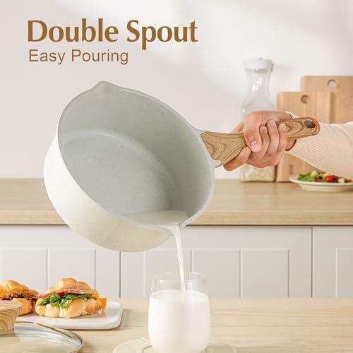 SENSARTE 3 Quart Ceramic Nonstick Saucepan with Double Pouring Spout