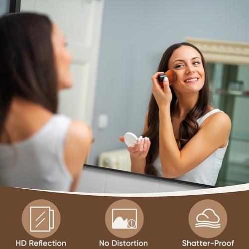 Black Bathroom Mirror 4 Rectangle Mirror with Metal Deep Frame, Wall Mirrors for Over Sink, Vanity, Bedroom, Bathroom, Hangs Horizontally or Vertically
