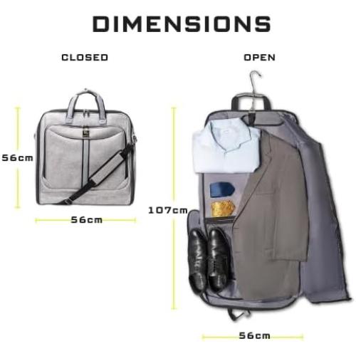 Premium Suit Garment Bag Carry On - Hangs 4 Suits - Travel & Business with Shoulder Strap and Laptop Compartment