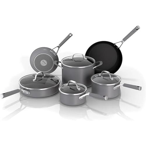 Ninja NeverStick Professional Hard-Anodized 10 Piece Pots & Pans Set, Nonstick Cookware Set, Durable, Oven Safe to 500°F, Slate Grey, C39500