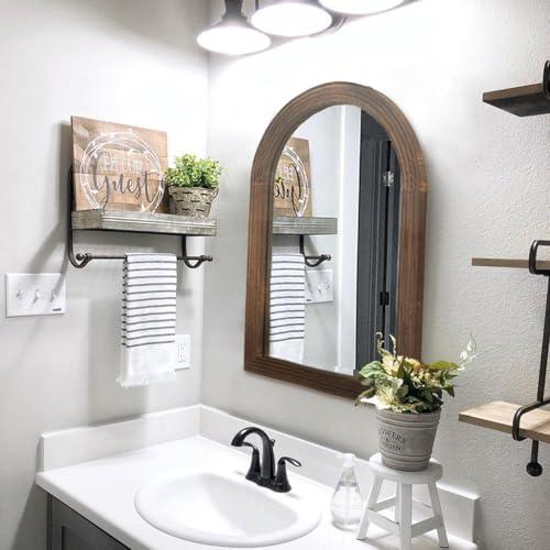 Arched Mirror, Farmhouse Decor Solid Wood Frame Wall Mirror, Bathroom Mirrors, Large Vintage Mirror for Bathroom, Living Room,Bedroom, Entryway, Hallway,Foyer (Coffee, 20inch*30inch)