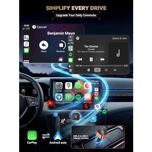 2026 Wireless CarPlay & Android Auto Adapter, 2-in-1 Mini Adapter for iPhone & Android, for USB-A/USB-C, Plug & Play, Fast Reconnect, Low Latency, Works with Most Cars with Wired CarPlay/Android Auto