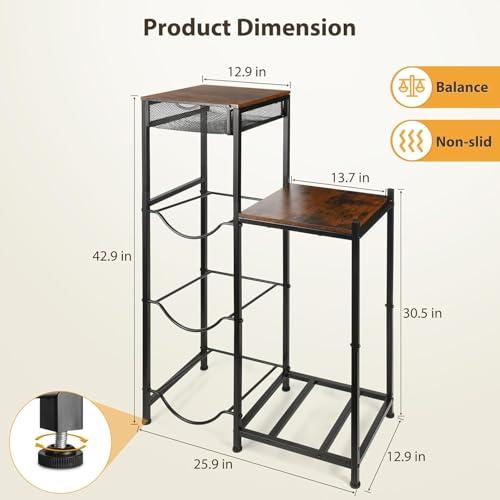 CAROD 5 Gallon Water Jug Holder, Water Storage Rack Water Dispenser Stand With Wood Tabletop Shelf, 5 Gal Water Bottle Holder Water Cooler Jug Rack with 2 Wood Storage Shelves
