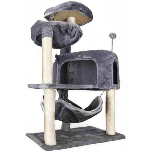 YUNIQUE Cat Tree with Cat Condo and Big Hammock, Grey