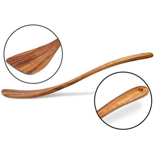 Wooden Spatula Nonstick Turner Acacia Wood, Right Long Handle Flat Frying Spatulas Handmade for Mother Wife Grandma Her Kitchen Gift, Ideal Cookware Utensils for Cooking Eggs, Fish, Pancakes