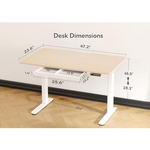 Claiks Standing Desk with Drawers, 48x24 Inch Stand Up Electric Adjustable Height Sit Stand Desk for Computer Workstation, Natural