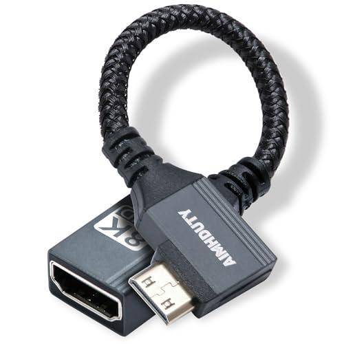 8K Mini HDMI to HDMI Adapter Right Angle Cable, 90 Degree Mini HDMI (Male) to HDMI (Female) L-Shaped Converter Connector, support 8K@60Hz,4K@120Hz, Compatiable for Raspberry Pi Zero, Camera, Monitor