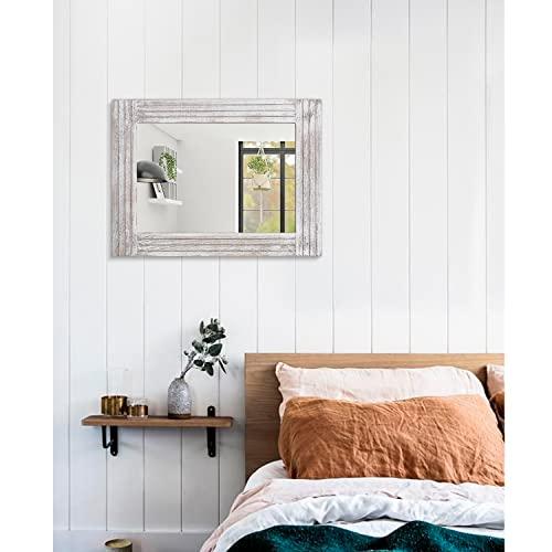 White 20x16 Mirrors for Wall Rustic Wooden Frame Rectangle Mirror Vintage Hanging Mirror for Bedroom Bathroom Living Room Farmhouse Wall Decor White Large 20 x 16