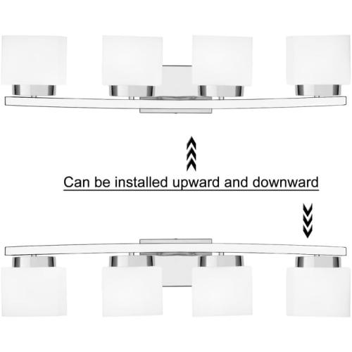 4-Light Modern Chrome Vanity Light Fixture with White Glass Shade for Bathroom Over Mirror, 31.5 Inches