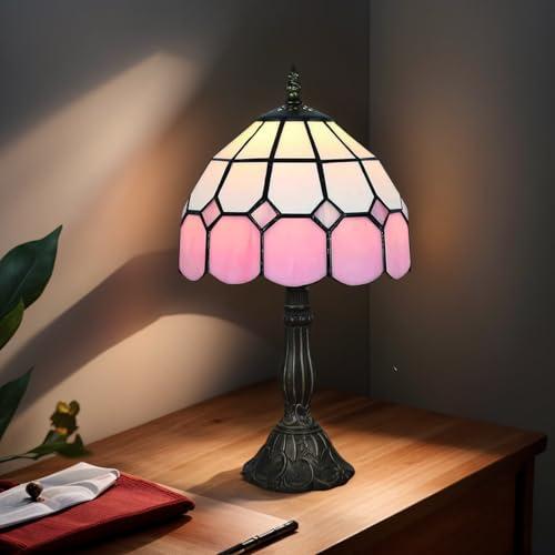 8 Tiffany Style Table Lamp, Vintage Handmade Stained Glass Shade Lighting, Bedroom Bedside Light, Study Desk Lamp, Office Accent Lamp