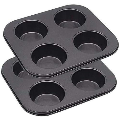 4 Cup Muffin Pan 2 Pcs (8.5 X 7.48 Inch) Air Fryer Small Oven Cupcake Baking Pan Non Stick No Toxic Bakeware