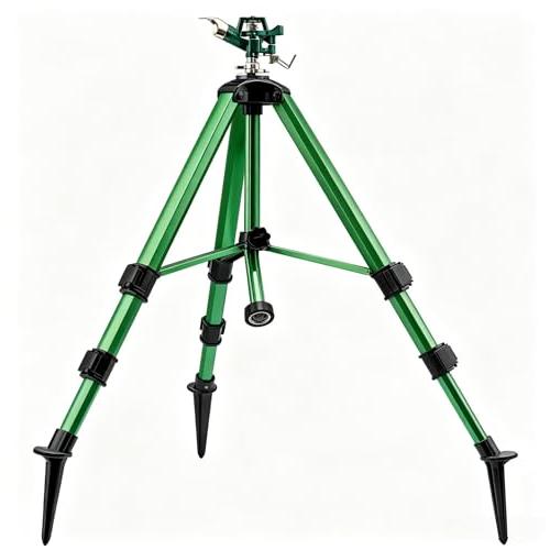 Sprinklers for Yard, 2026 Heavy-Duty Lawn Sprinkler Impact Sprinkler on Spike Tripod Base with 360° Large Area Irrigation with Extension Legs to Adjust Height Irrigation System for Garden Lawn-Green