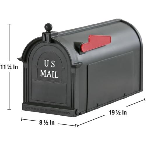 The Ambrose Mailbox, Durable Plastic, Easy to Install, Flag Included, Black