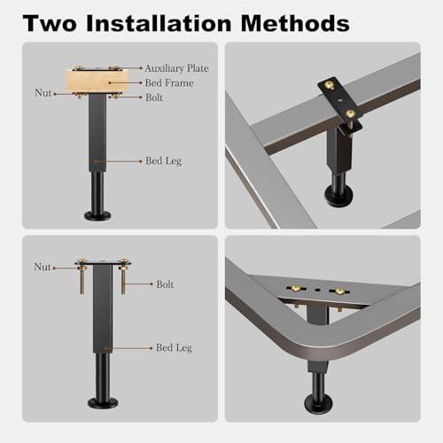 Bed Support Legs, 6PCS Adjustable Height Metal Bed Risers, 10.2-16.5 in
