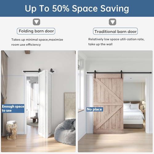 EaseLife 36 Bifold Sliding Barn Door Hardware Track Kit for 2 Closet Door,Top Mount Roller,Slide Smoothly Quietly,Easy Install,Black,Fit for Double 16 Wide Bi-Folding Door (Hardware Only)