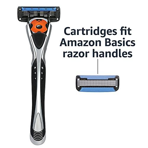 Amazon Basics 5-Blade MotionSphere Men's Razor with Dual Lubrication, Vitamin E, Precision Trimmer, 1 Handle & 16 Cartridges, Black