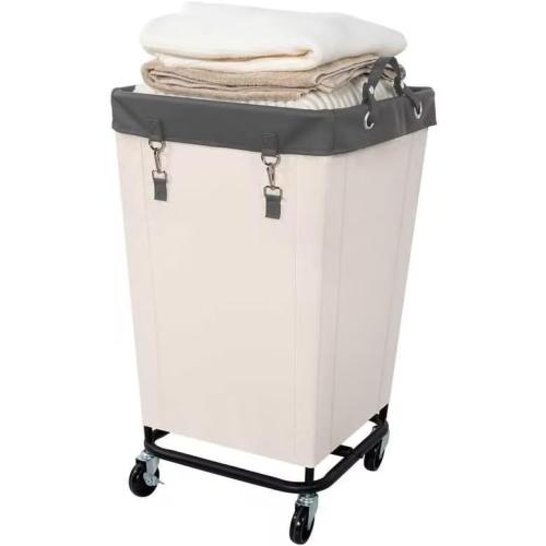 FLYBOX Laundry Hamper with Heavy Duty Steel Frame, 160 L Industrial Laundry Basket Cart with Wheels for Hotel, Home, Laundry Room, 17.72''L x 17.72''W x 30.91''H, Medium Grey Leather