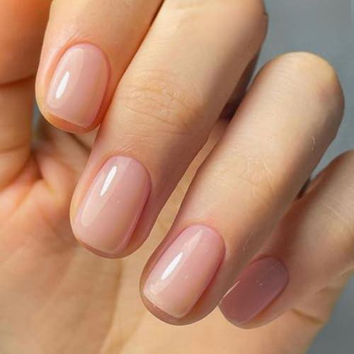 GLAMERMAID Nude Pink Press on Nails Short, Cinnamon Fake Nails Round Sqaure