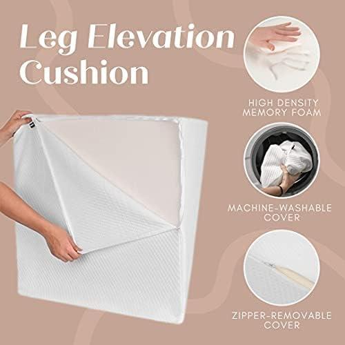 Trickonometry Leg Elevation Pillow with Memory Foam and Washable Velvet Removable Cover for Sleeping, Sciatica, Back Pain, Leg/Knee Surgery Pain Relief, Foot/Ankle Injury, and Circulation (Grey)