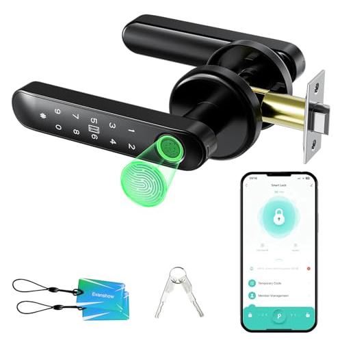 Fingerprint Door Lock Biometric Door Knob with Keypad Keyless Entry, 5-in-1 Door Locks for Bedrooms(Fingerprint/App/Code/Key/IC Card), Home Hotel Office Apartment Black