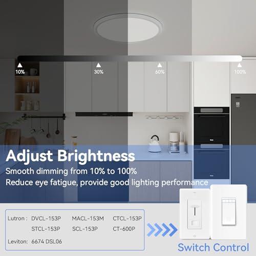 WHITE LED CEILING LIGHTS hunhun 2 Pack 16 Inch Dimmable LED Flush Mount Ceiling Light 4800LM Round Light Fixture 5 Color Temperature Selectable Super Slim Large Flat Ceiling Lamp for Living Dining Room White