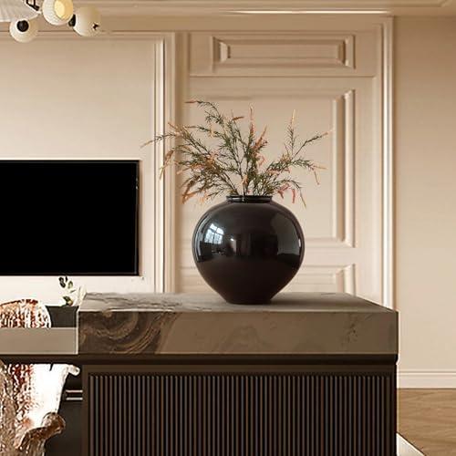 Black Terracotta Vase, Large Floor Pottery Textured Rustic Vase for Home Decor, Larege Oversized Vases for Centerpieces Pampas Grass