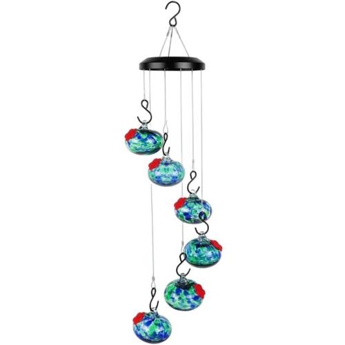 Garden Wind Chime Hummingbird Feeder - Leak-Proof Outdoor Hanging Decor Metal Nectar Dispenser 65cm Weather Resistant(Blue)